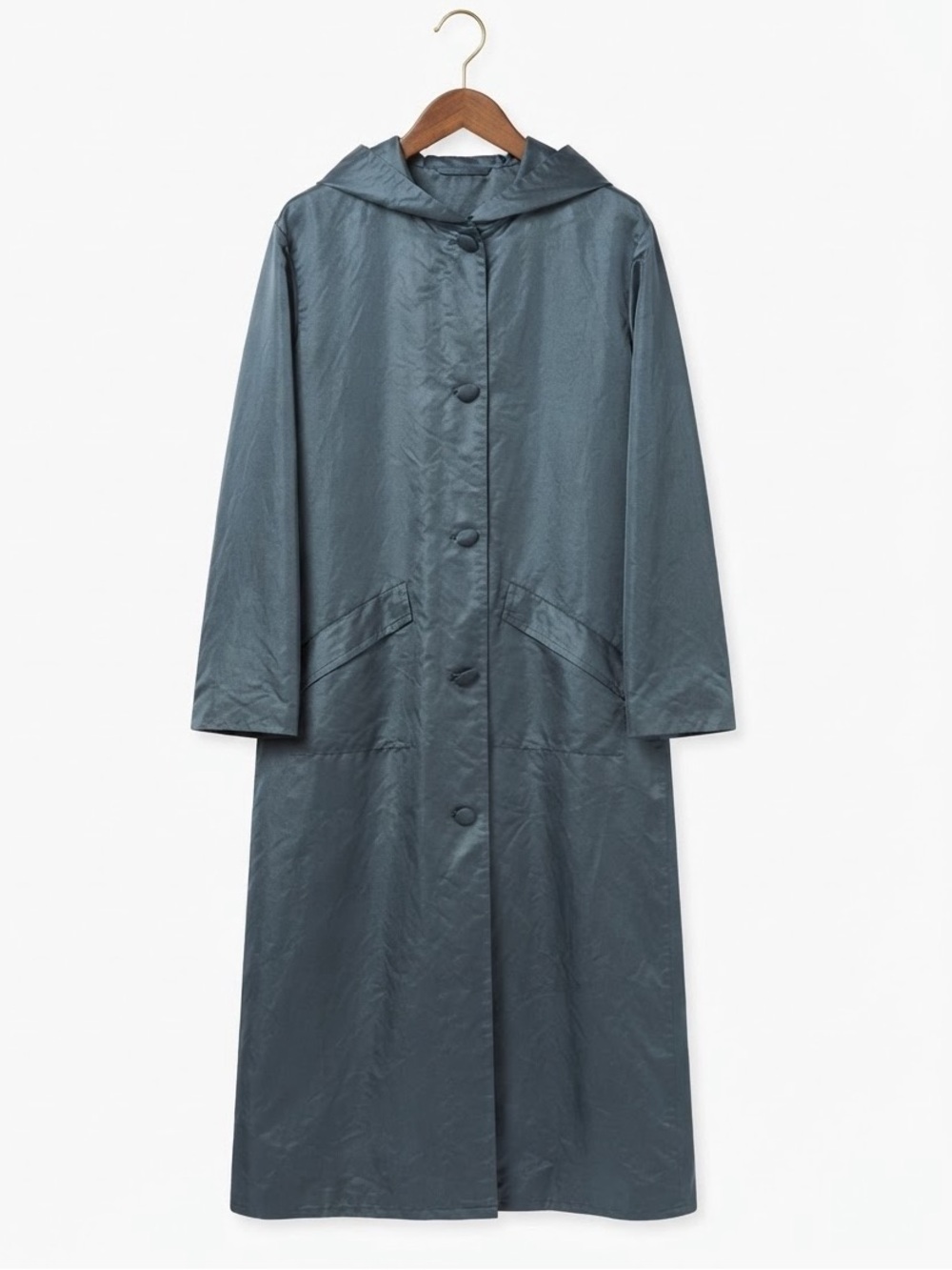 Linda Lundström Laparka Blue Long Hooded Rain Coat Jacket 12/L Made in Canada 🇨🇦